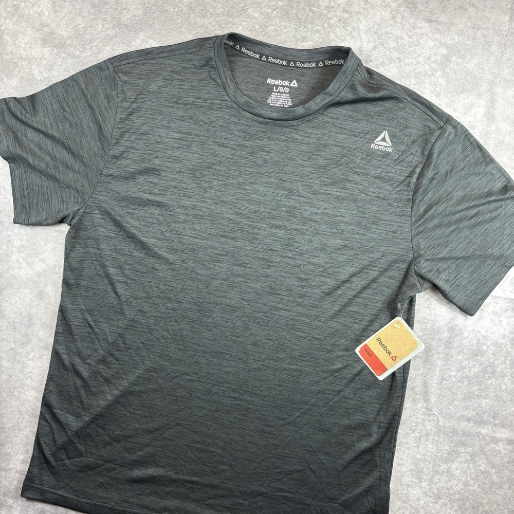 Reebok T-shirt Mens L Gray Neptune Crew Athletic Workout Heather Performance NEW